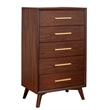 Pemberly Row Mid Century 5 Drawer Wood Bedroom Chest in Walnut (Brown)