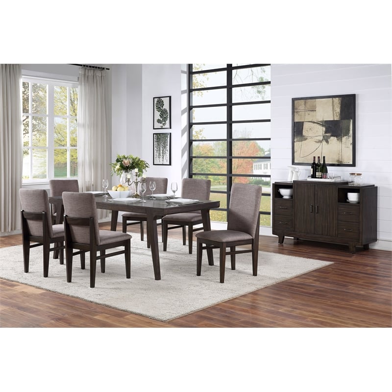 Pemberly Row Wood Dining Server with 2 Cabinets in Chocolate Brown