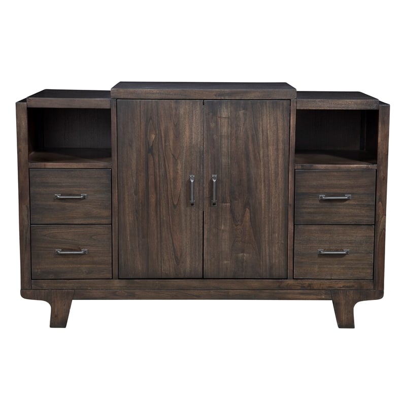 Pemberly Row Wood Dining Server with 2 Cabinets in Chocolate Brown