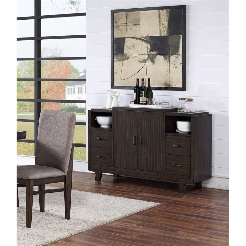 Pemberly Row Wood Dining Server with 2 Cabinets in Chocolate Brown