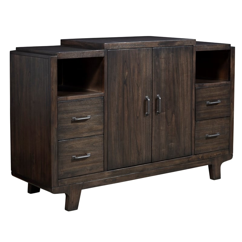 Pemberly Row Wood Dining Server with 2 Cabinets in Chocolate Brown