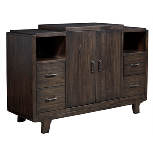 Pemberly Row Wood Dining Server with 2 Cabinets in Chocolate Brown