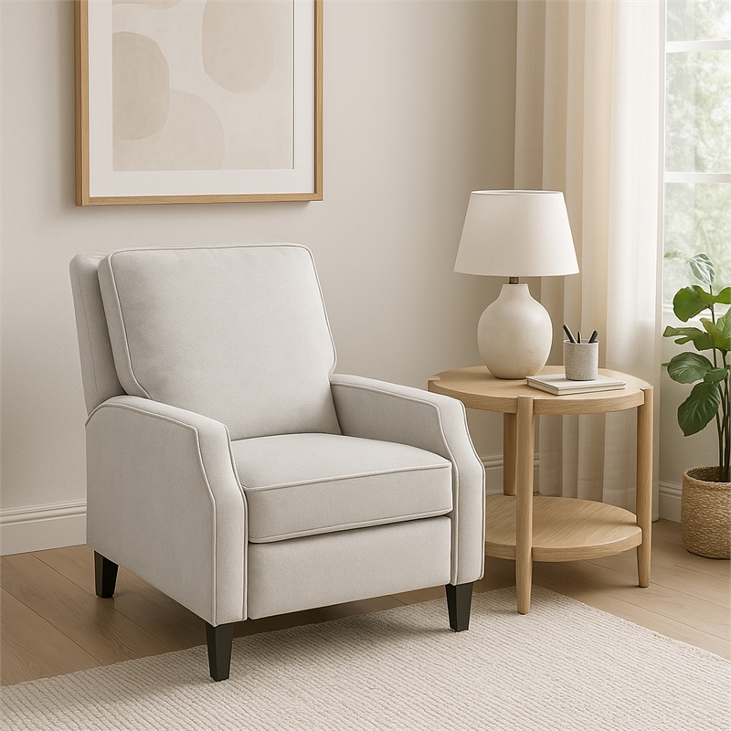 Pemberly Row Push Back Upholstered Recliner Chair in Light Gray