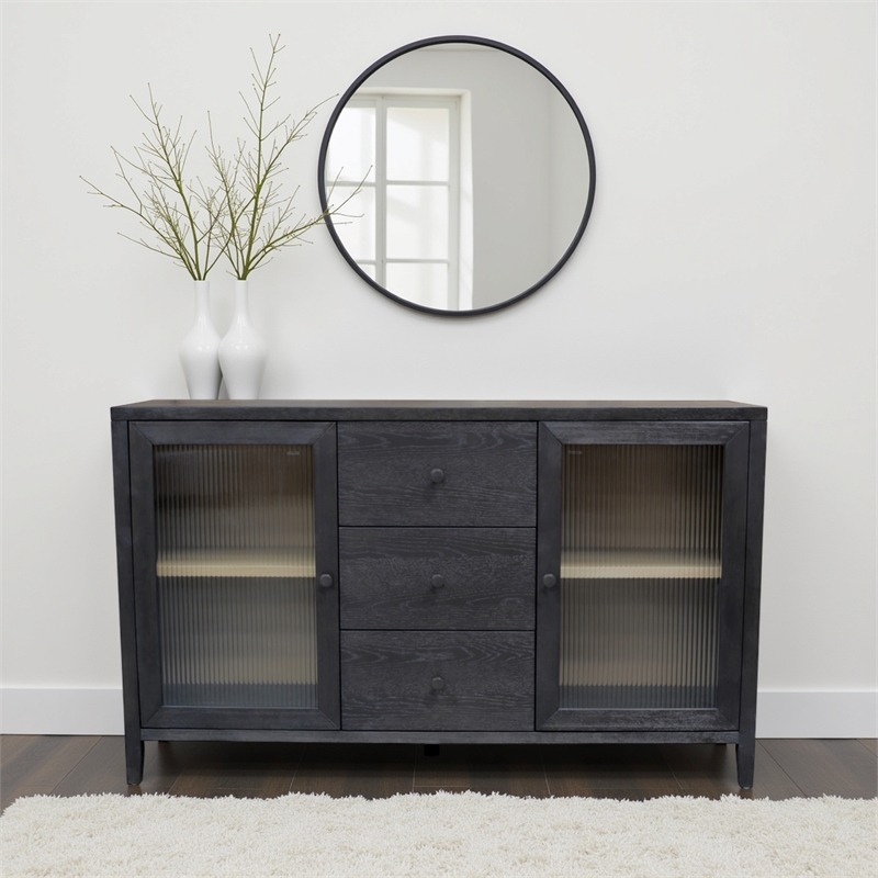 Pemberly Row Rectangular Wood Sideboard with 3 Drawers in Black