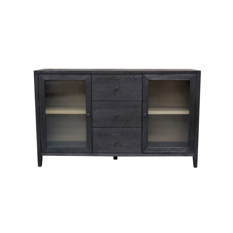 Pemberly Row Rectangular Wood Sideboard with 3 Drawers in Black