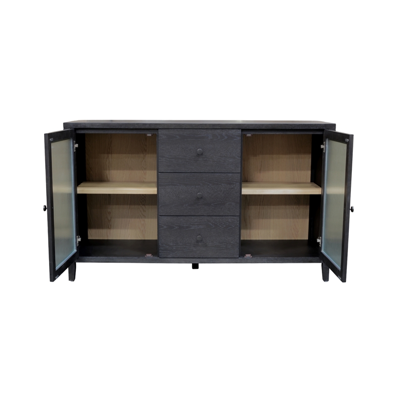 Pemberly Row Rectangular Wood Sideboard with 3 Drawers in Black