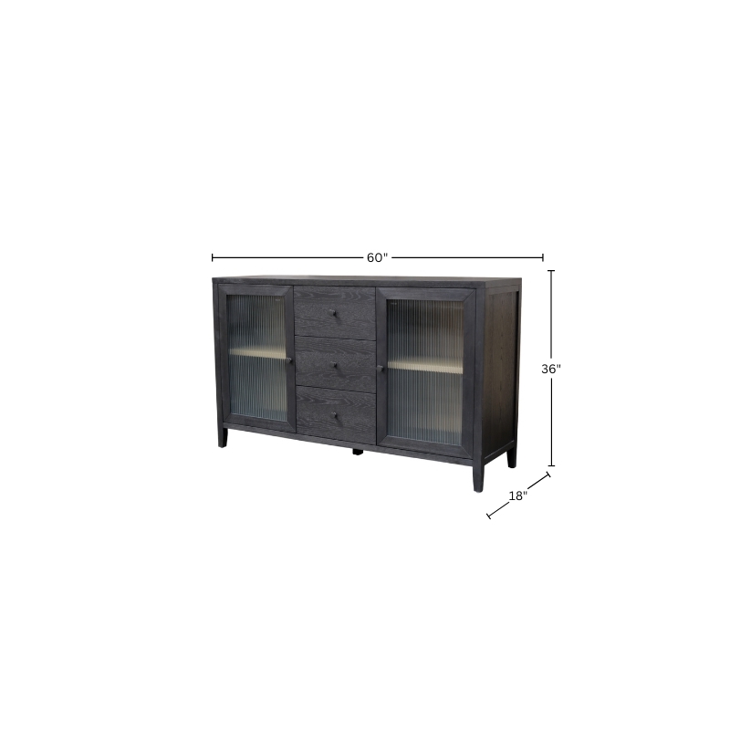 Pemberly Row Rectangular Wood Sideboard with 3 Drawers in Black