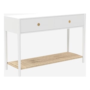 Pemberly Row 2 Drawer Console Table with Woven Shelf in Coconut Milk White