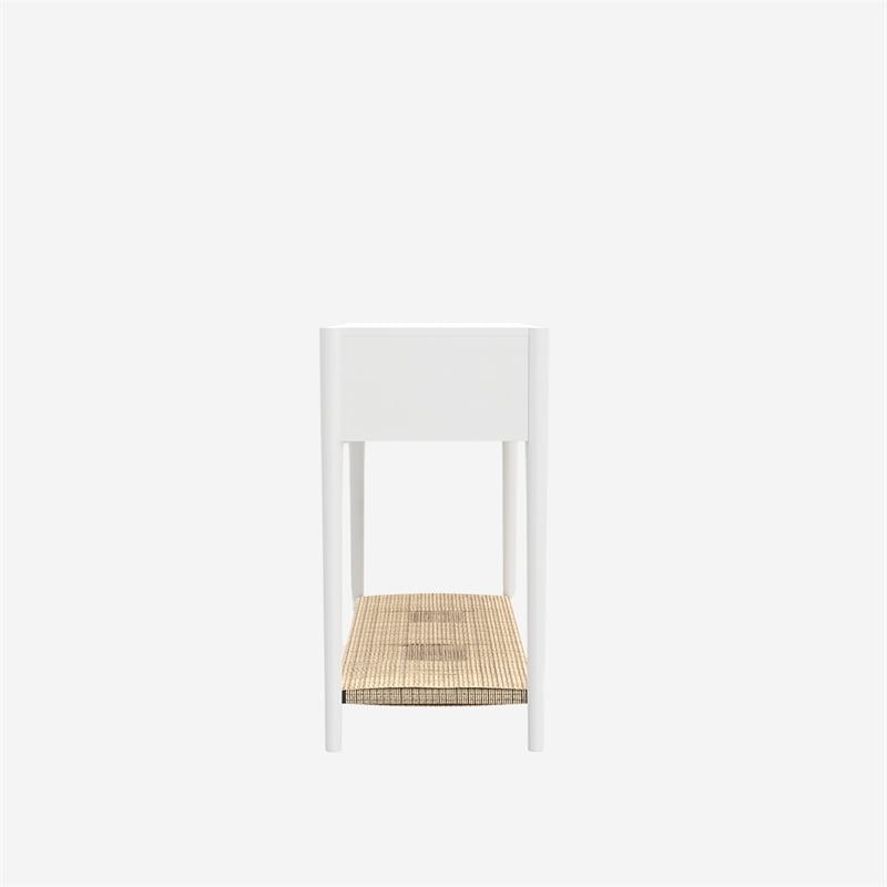 Pemberly Row 2 Drawer Console Table with Woven Shelf in Coconut Milk White