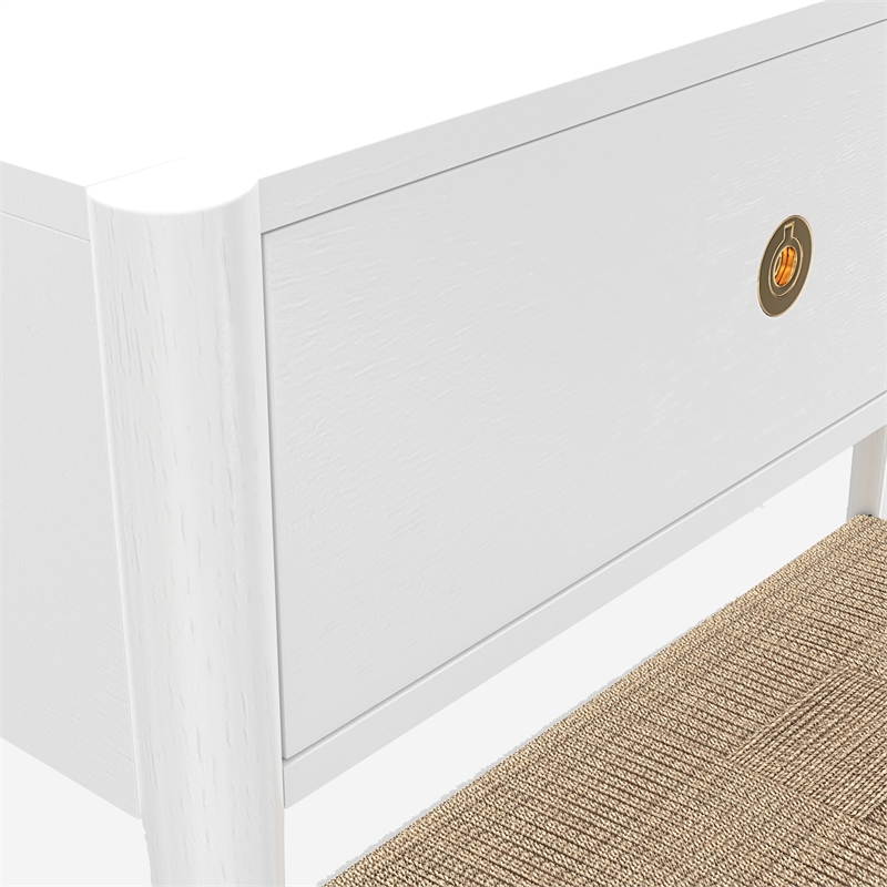 Pemberly Row 2 Drawer Console Table with Woven Shelf in Coconut Milk White