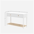 Pemberly Row 2 Drawer Console Table with Woven Shelf in Coconut Milk White