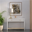 Pemberly Row 2 Drawer Console Table with Woven Shelf in Coconut Milk White