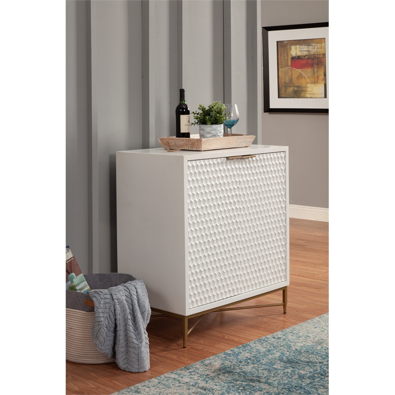 Pemberly Row Mahogany Wood Bar Cabinet for 14 Wine Bottles in White