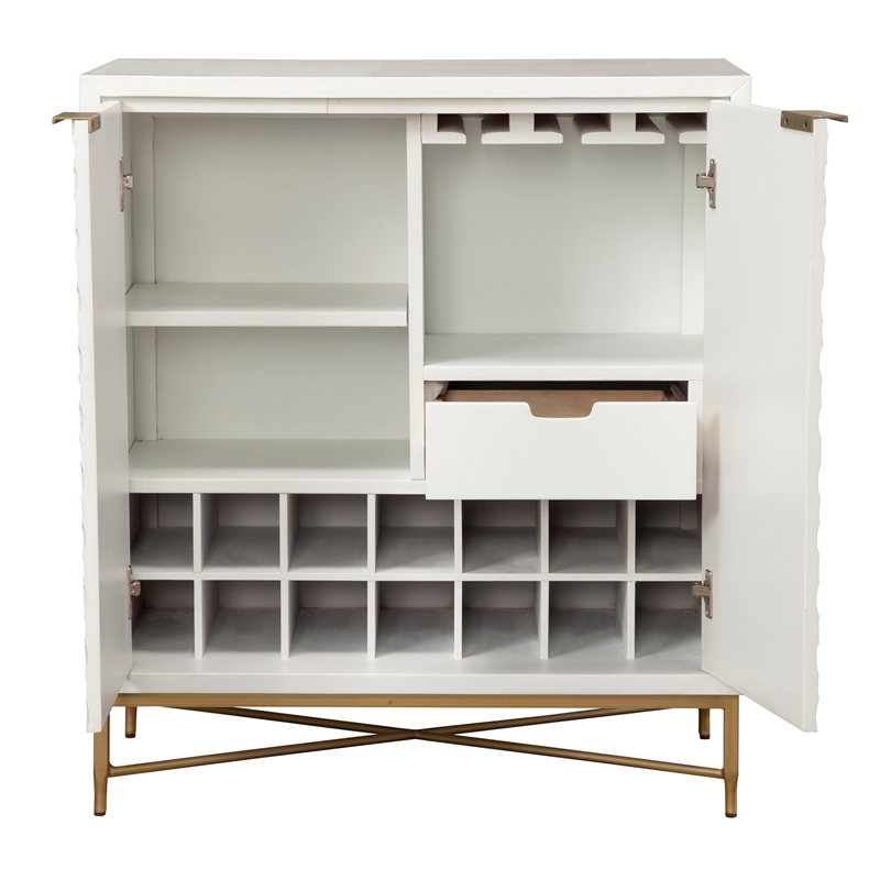 Pemberly Row Mahogany Wood Bar Cabinet for 14 Wine Bottles in White