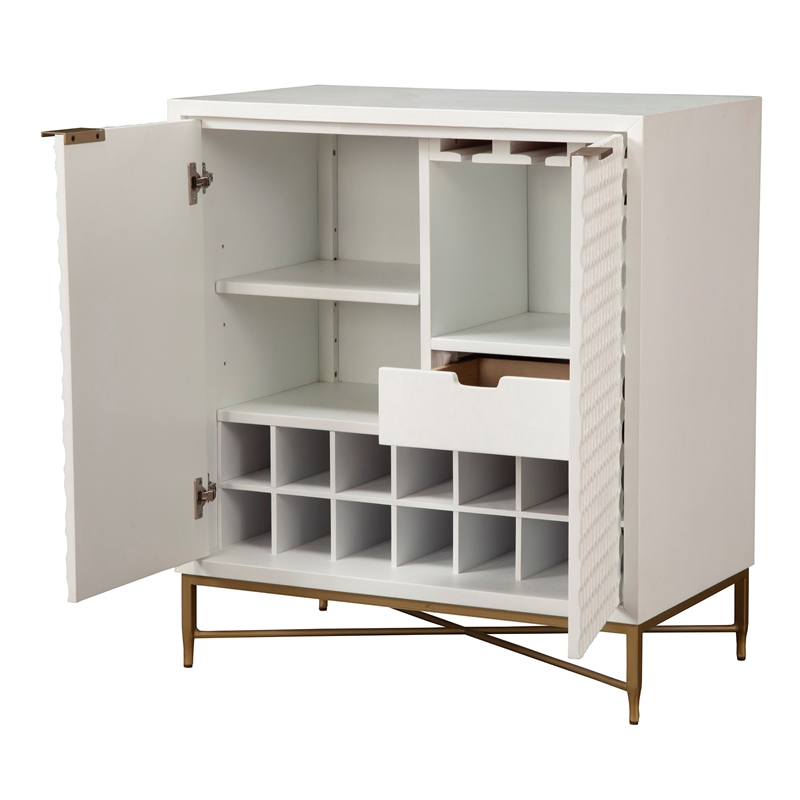 Pemberly Row Mahogany Wood Bar Cabinet for 14 Wine Bottles in White