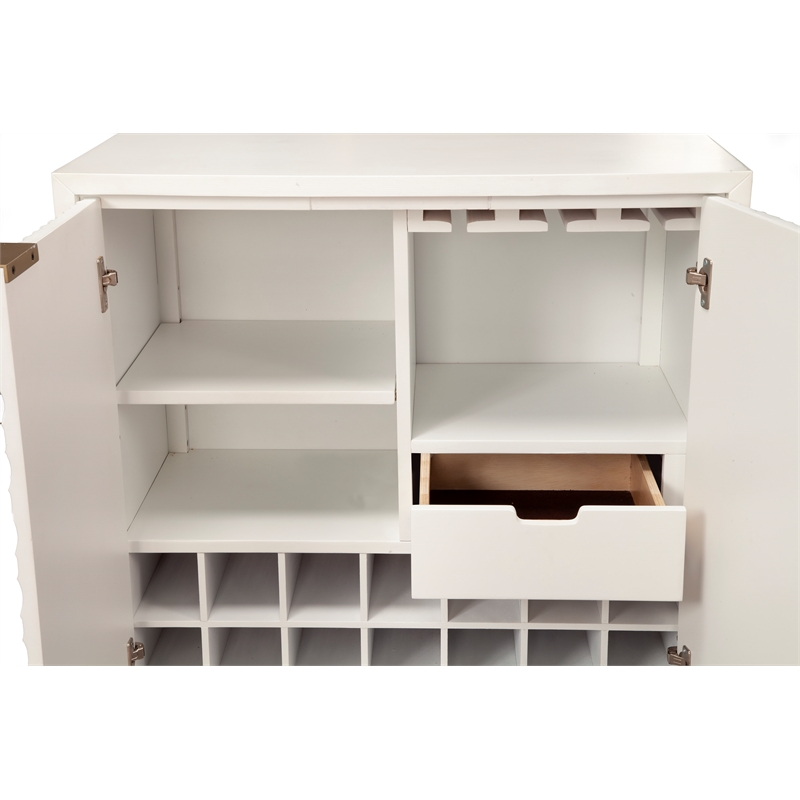 Pemberly Row Mahogany Wood Bar Cabinet for 14 Wine Bottles in White