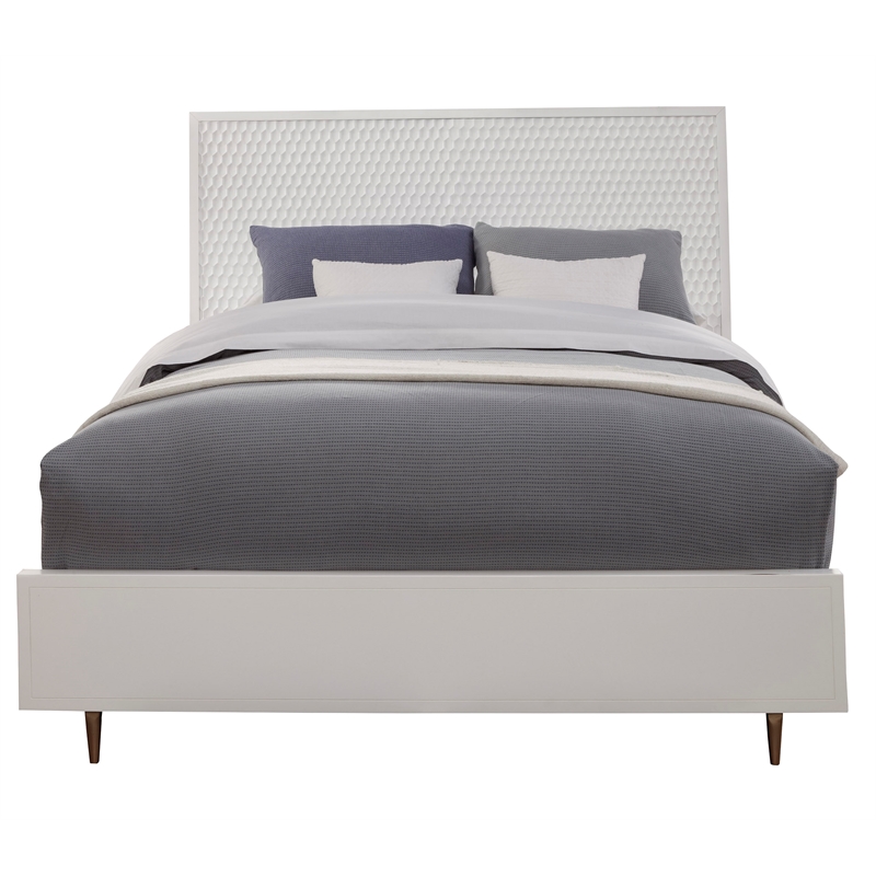Pemberly Row Standard King Mahogany Wood Panel Bed in Classic White