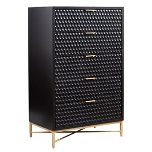 Pemberly Row Mahogany Wood 5 Drawer Bedroom Chest in Classic Black