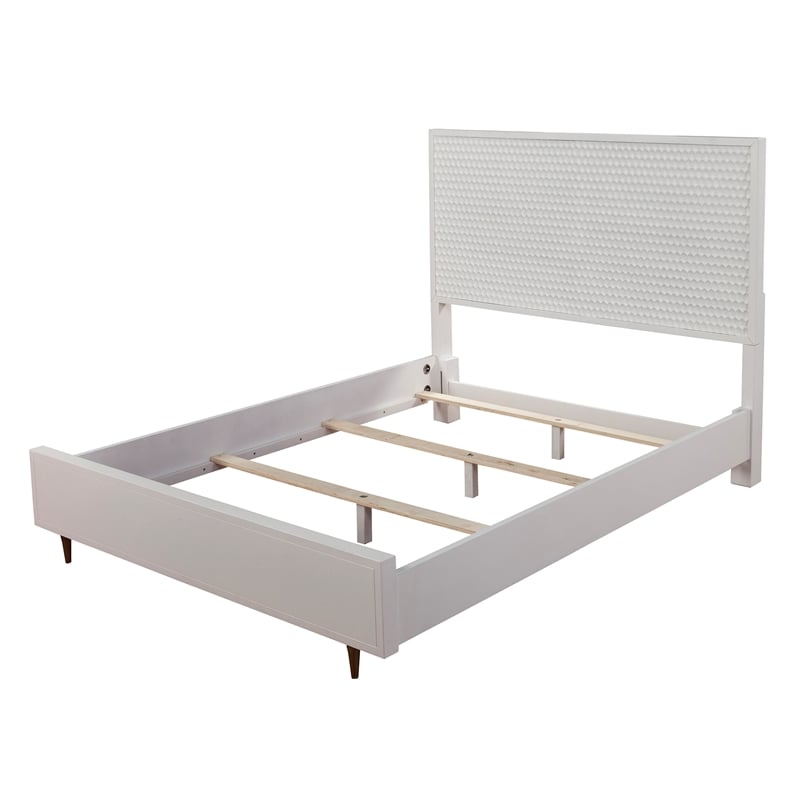 Pemberly Row Queen Size Mahogany Wood Panel Bed in Classic White
