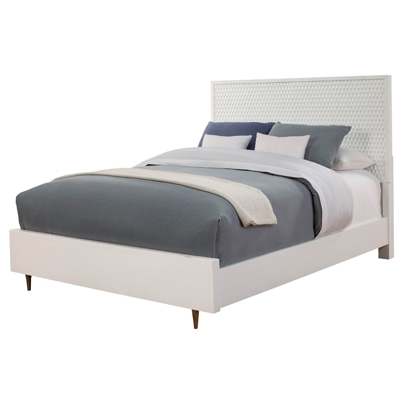 Pemberly Row Queen Size Mahogany Wood Panel Bed in Classic White