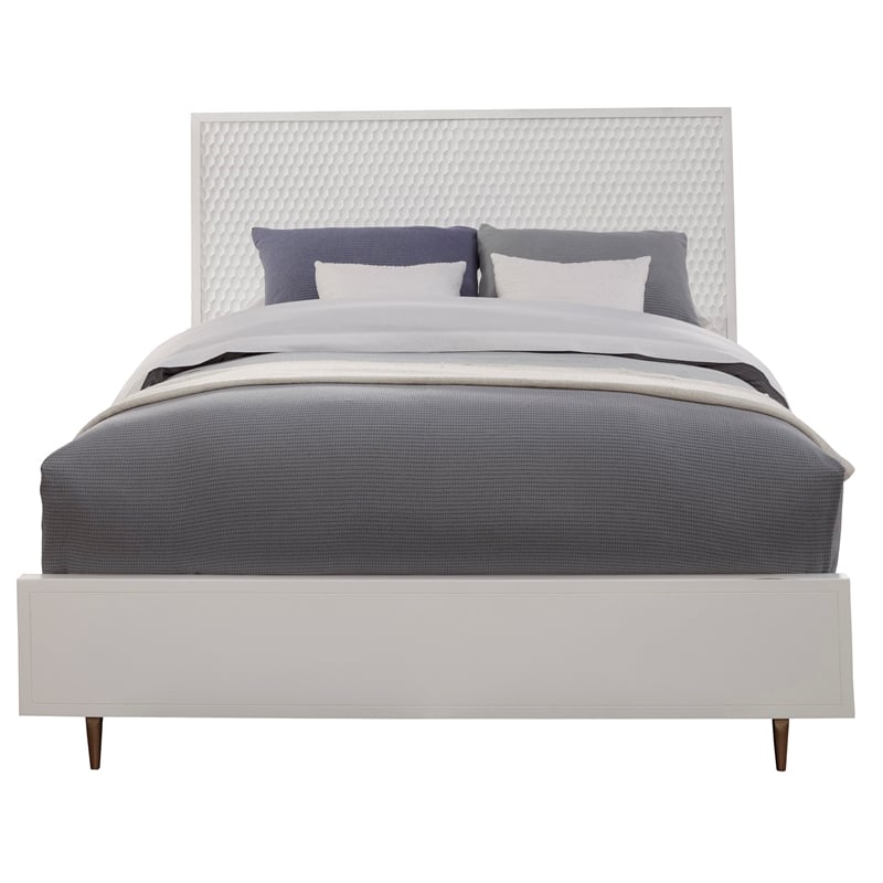 Pemberly Row Queen Size Mahogany Wood Panel Bed in Classic White