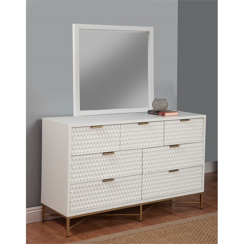 Pemberly Row Mahogany Wood Bedroom Dresser Mirror in Classic White