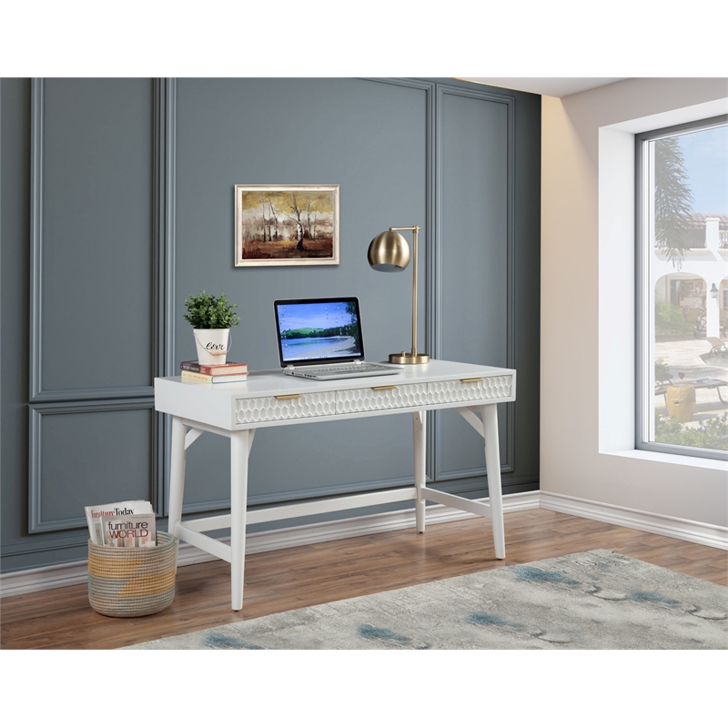 Pemberly Row Large Wood 3 Drawer Office Desk in Classic White