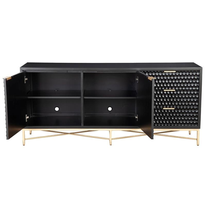 Pemberly Row Mahogany Wood 3 Drawer TV Media Console in Classic Black