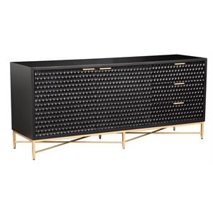 Pemberly Row Mahogany Wood 3 Drawer TV Media Console in Classic Black