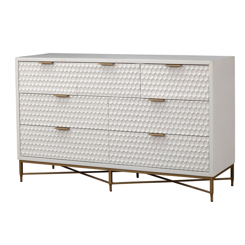 Pemberly Row Mahogany Wood 7 Drawer Dresser in Classic White
