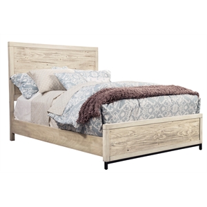 Pemberly Row Full Size Wood Bed with 55&quot Headboard in Distressed White
