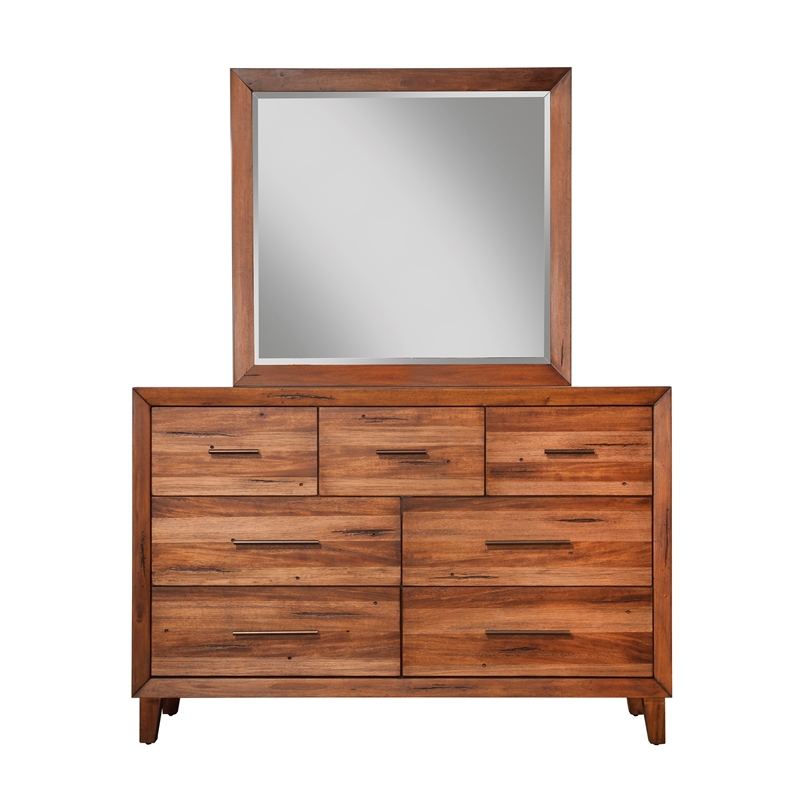 Pemberly Row Mahogany Wood Bedroom Dresser Mirror in Toffee (Brown)