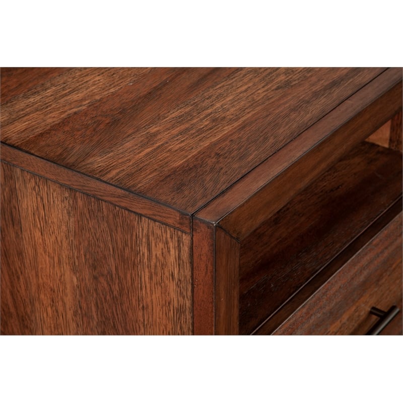 Pemberly Row Wood 3 Drawer TV Media Console in Toffee (Brown)