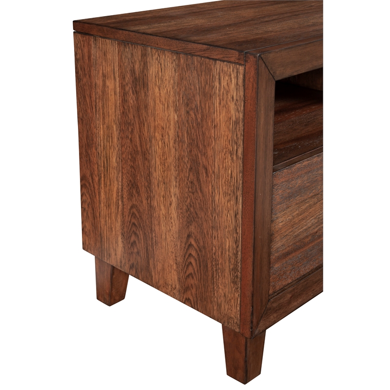 Pemberly Row Wood 3 Drawer TV Media Console in Toffee (Brown)