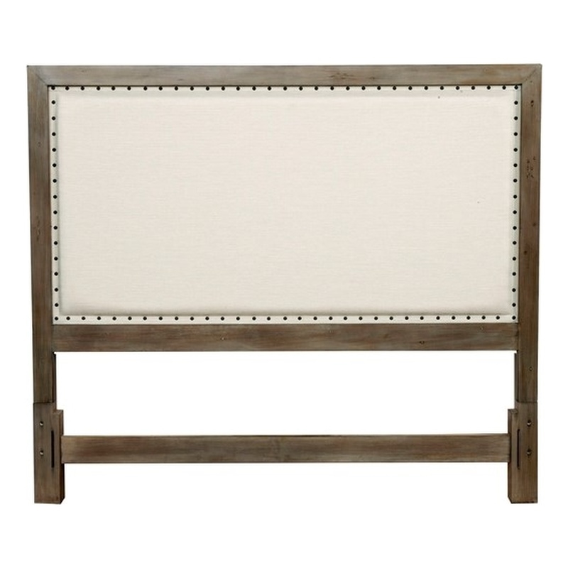 Pemberly Row Standard King Upholstered Wood Headboard in Natural Gray
