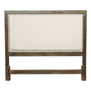 Pemberly Row Queen Size Upholstered Wood Headboard in Natural Gray