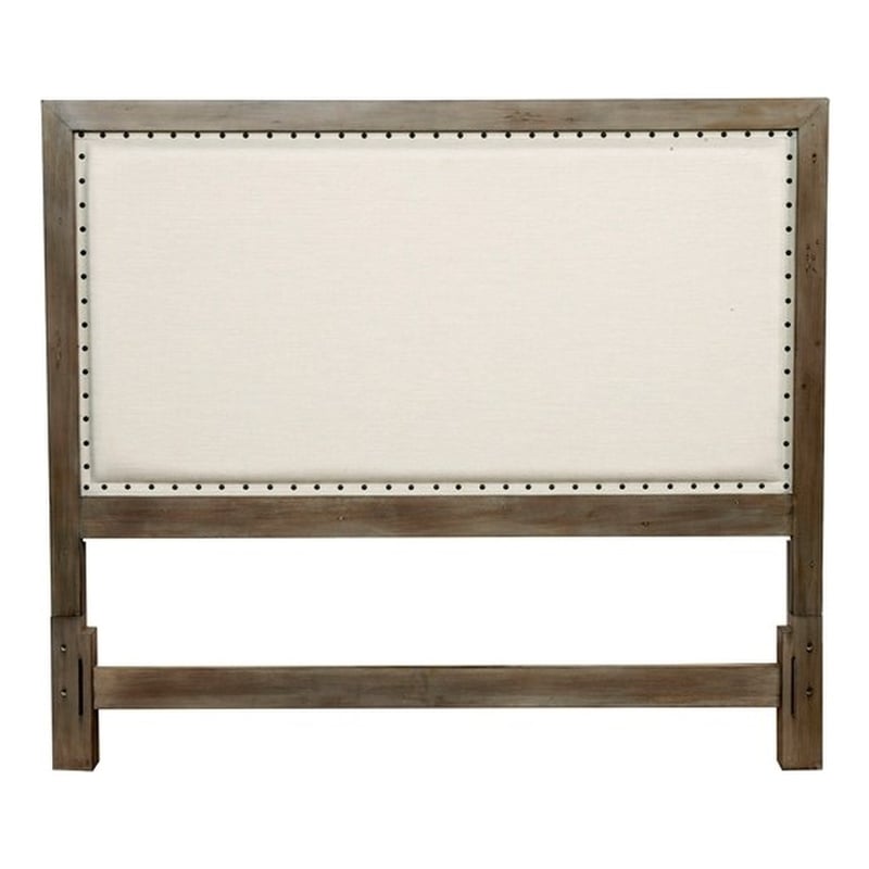 Pemberly Row California King Upholstered Wood Headboard in Natural Gray