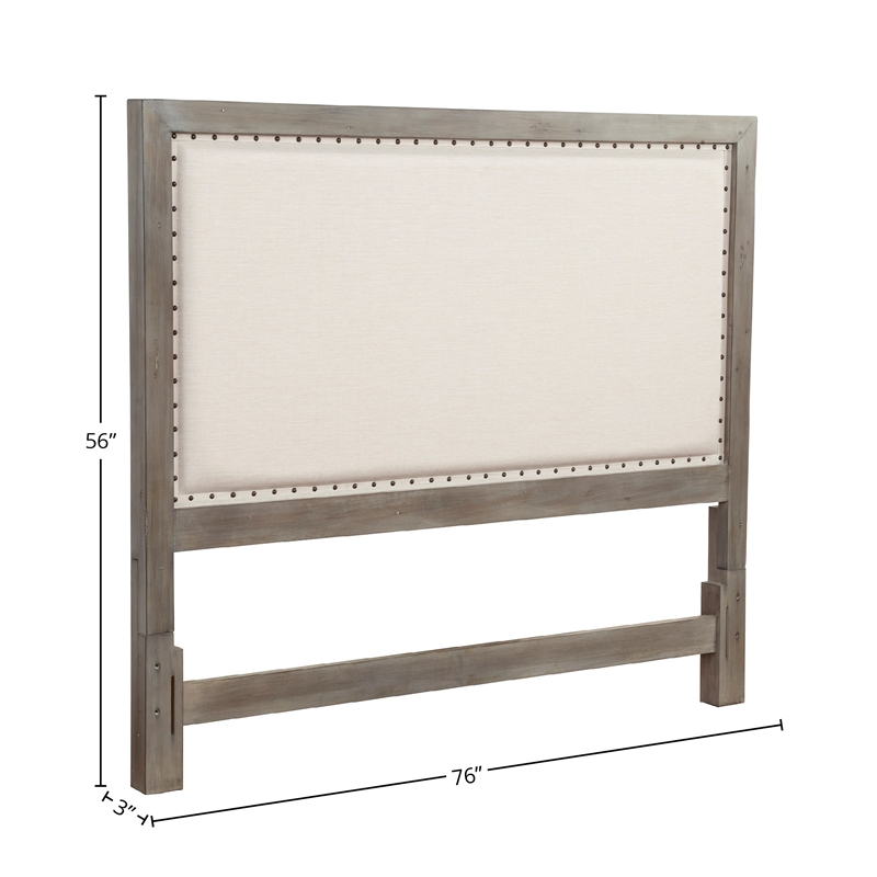 Pemberly Row California King Upholstered Wood Headboard in Natural Gray