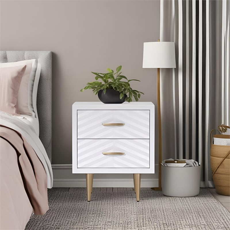 Pemberly Row 20 in. W Mahogany Wood 2 Drawer Nightstand with Metal Legs