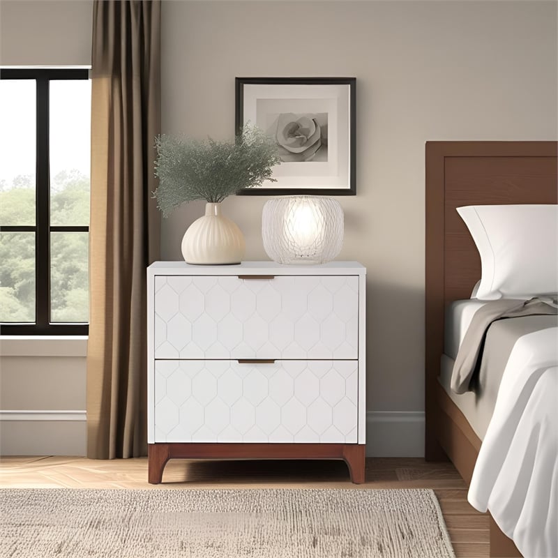 Pemberly Row 24 in. W Mahogany Wood 2 Drawer Bedside Nightstand