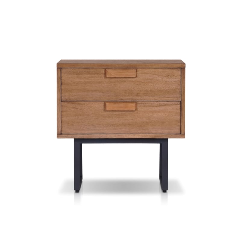 Pemberly Row Mahogany Wood 2 Drawer Nightstand with Metal Legs in Chestnut