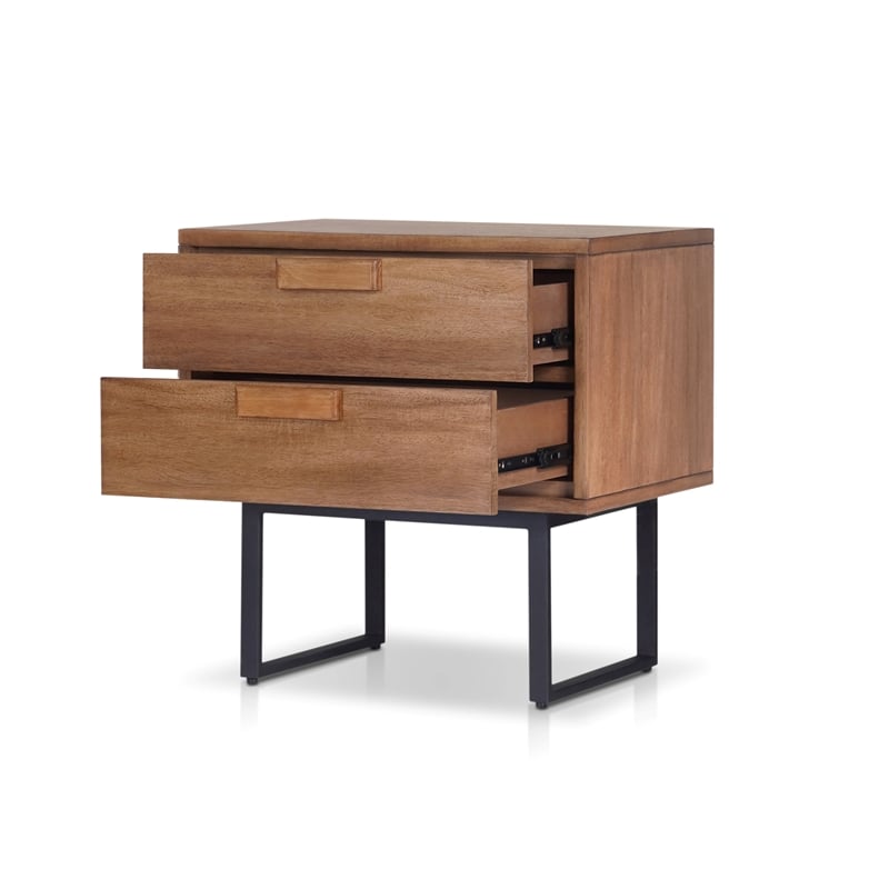 Pemberly Row Mahogany Wood 2 Drawer Nightstand with Metal Legs in Chestnut