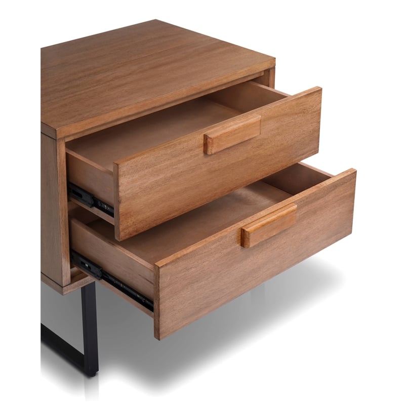 Pemberly Row Mahogany Wood 2 Drawer Nightstand with Metal Legs in Chestnut