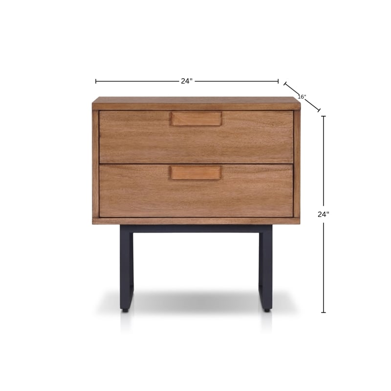 Pemberly Row Mahogany Wood 2 Drawer Nightstand with Metal Legs in Chestnut