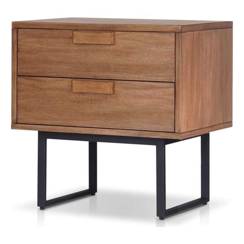 Pemberly Row Mahogany Wood 2 Drawer Nightstand with Metal Legs in Chestnut