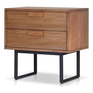 Pemberly Row Mahogany Wood 2 Drawer Nightstand with Metal Legs in Chestnut
