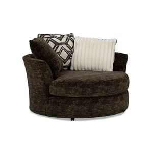 Pemberly Row Upholstered Swivel Accent Chair in Galactic Chocolate Brown