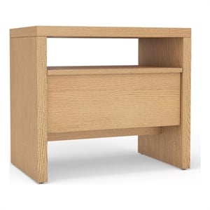 Pemberly Row Mahogany Wood 1 Drawer Nightstand with Shelf in Natural