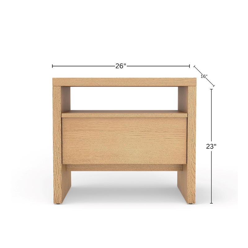 Pemberly Row Mahogany Wood 1 Drawer Nightstand with Shelf in Natural