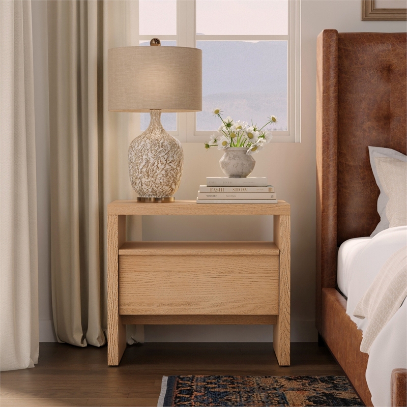 Pemberly Row Mahogany Wood 1 Drawer Nightstand with Shelf in Natural
